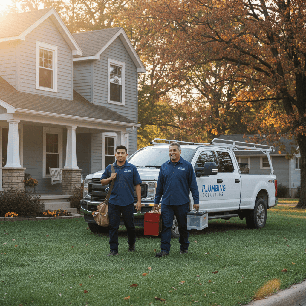 Raudel and Son Serna Plumbing team arriving at a home