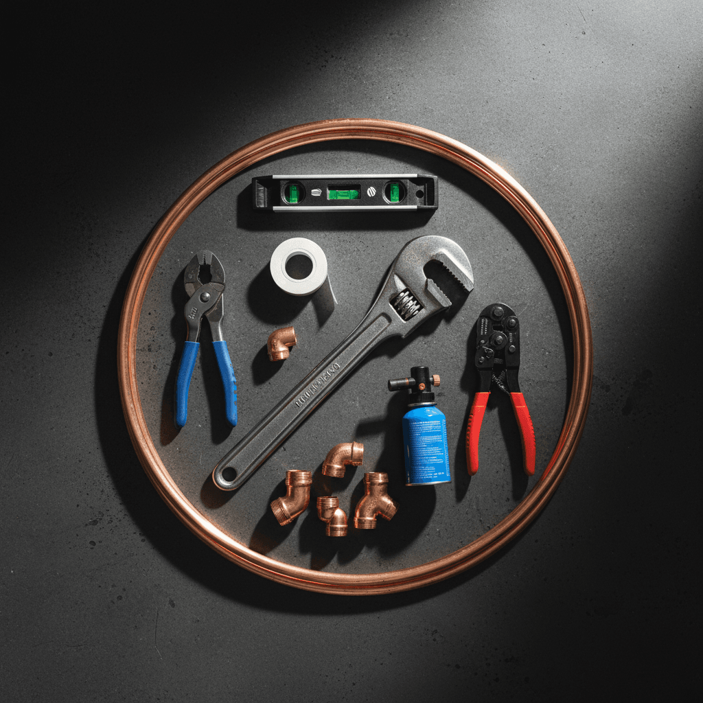 Professional plumbing tools arranged with precision
